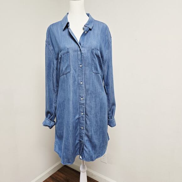 Untuckit Sz 14 Maraska Dress Chambray Shirtdress Button Up Long Slv Pockets NWOT - Picture 1 of 8